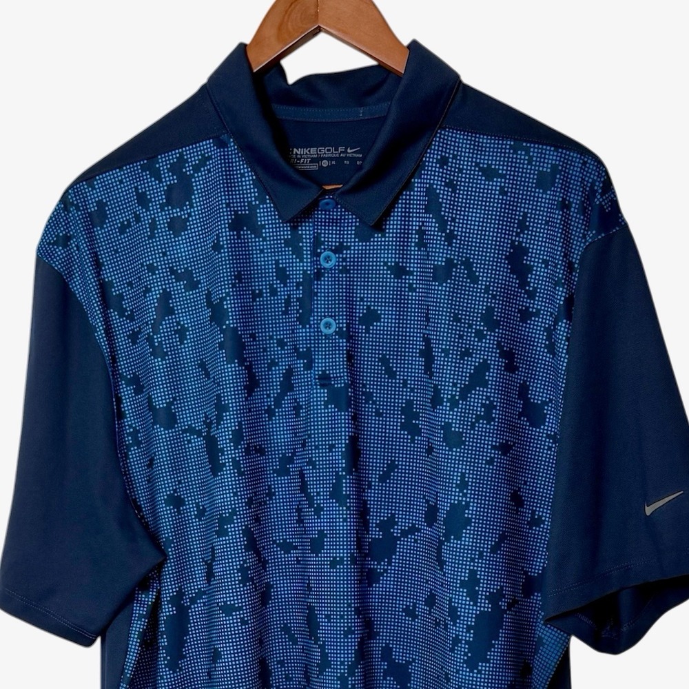 Nike Golf Dri-FIT Polo Shirt Mens XL Blue Pattern Performance Short Sleeve